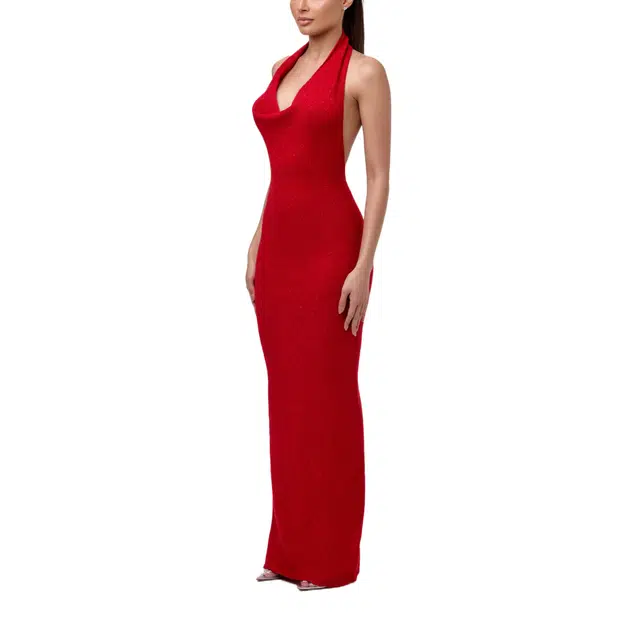 NAKED WARDROBE Boucl Knit Halter Maxi Dress Knits