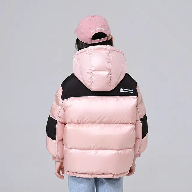 雅鹿 时尚洋气舒适百搭宽松连帽拼色长袖羽绒服 青少年