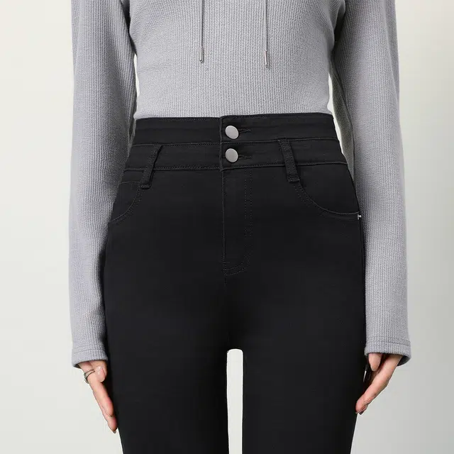 法文箱子 春,秋 韩系铅笔裤修身显瘦修饰腿型小脚裤子牛仔裤 女款 黑色