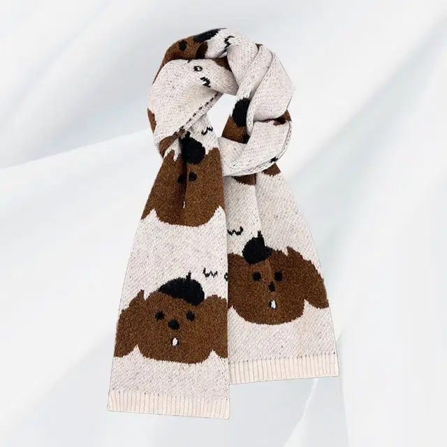 恩僾德 可爱卡通小狗针织高颜值小众百搭氛围感加厚保暖 聚酯纤维 绒线围巾 男女同款情侣款
