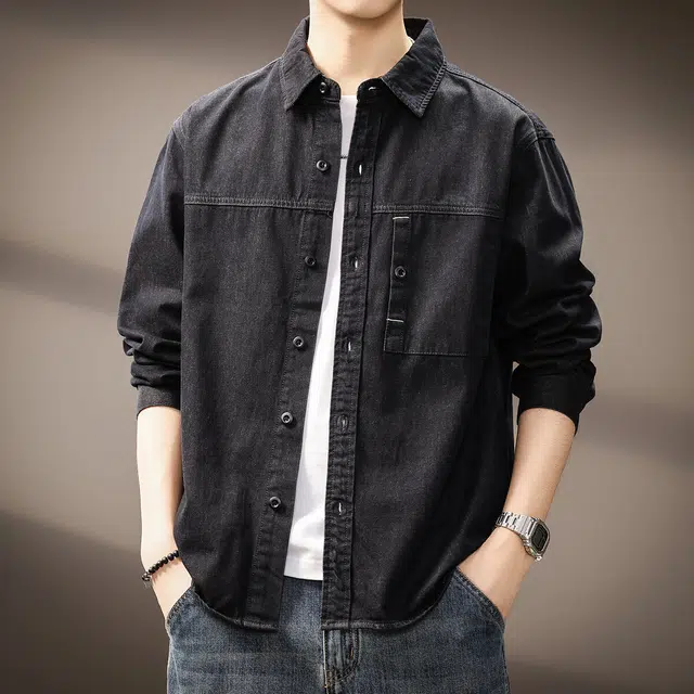 贵色 美式复古城市机能风炒砂工装牛仔潮流时尚百搭日常出行穿搭休闲长袖衬衫 男女同款