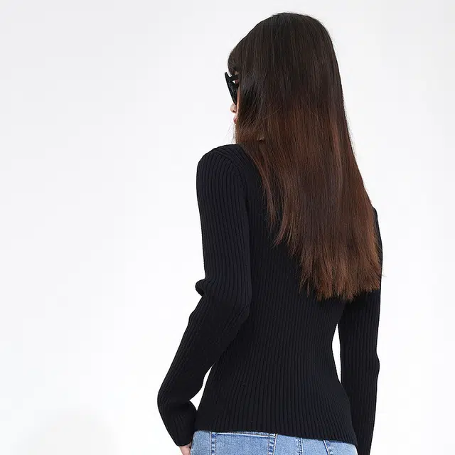 美特斯邦威 开衫半高领修身长袖拉链针织衫 女款