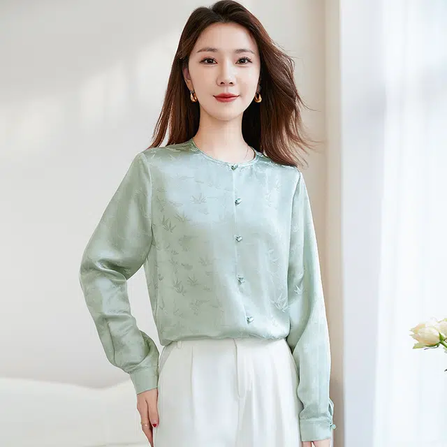 水墨佳人 夏桑蚕丝提花圆领衬衫 女款