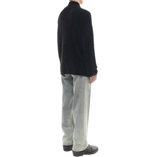 BESLOW HAIRY KNIT HIGH NECK ZIP-UP