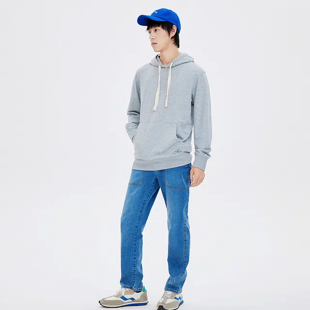 美特斯邦威 纯色纯棉连帽休闲套头卫衣 男款