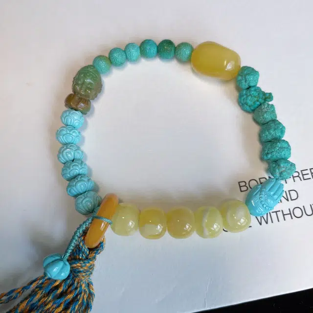 灵运宝 #转运招财湖北原矿高瓷蓝度母佛手莲花珠一物一图无油无水 绿松石 手链 男女同款情侣款