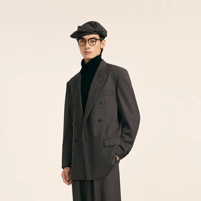 速写 休闲绵羊毛双排扣长袖西装 男款