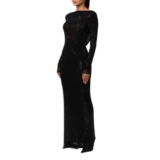 NAKED WARDROBE Crystal Open Back Gown Petite