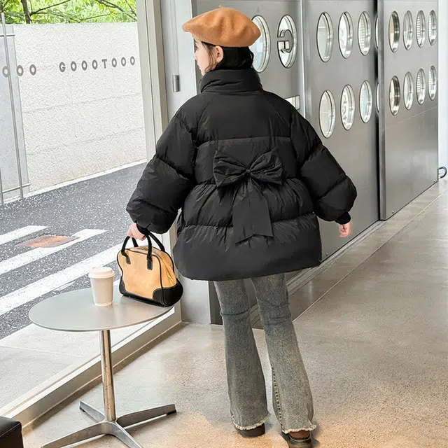 雅鹿棉衣 立领插肩纯色长袖 黑色 青少年