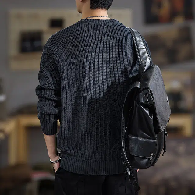 遨宇 冬季美式潮流复古重磅森系风宽松潮牌亨利领休闲户外上衣针织衫 男女同款