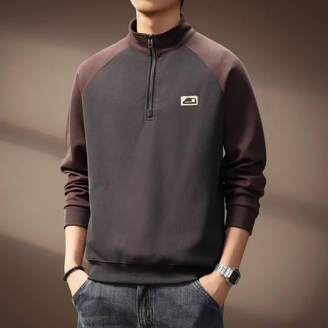 贵色 城市机能风立领撞色拼接半拉链长袖潮牌时尚百搭立体裁剪工艺重磅休闲卫衣 男女同款