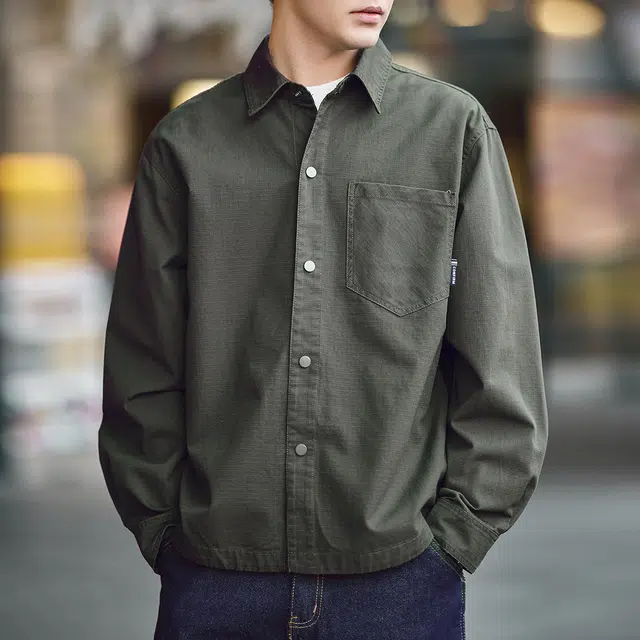 格蓝鹿 男潮牌城市机能风格显高显瘦痞帅美式复古工装松弛感休闲长袖衬衫 男女同款