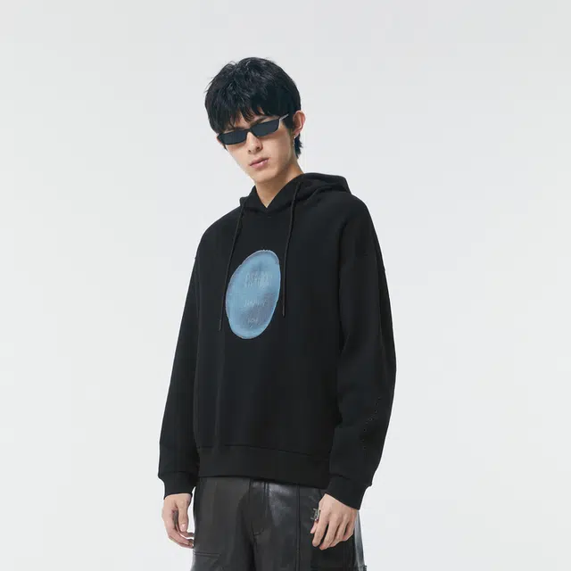 速写 几何图案长袖连帽套头卫衣 男女同款