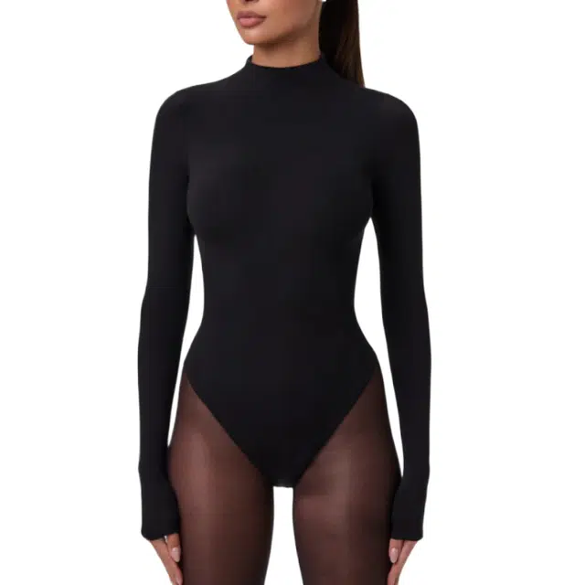 NAKED WARDROBE Mock Neck Bodysuit Naked
