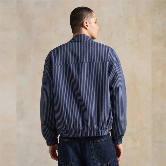 佐丹奴 洗水条纹牛仔翻领宽松棉衣外套棉服 男款