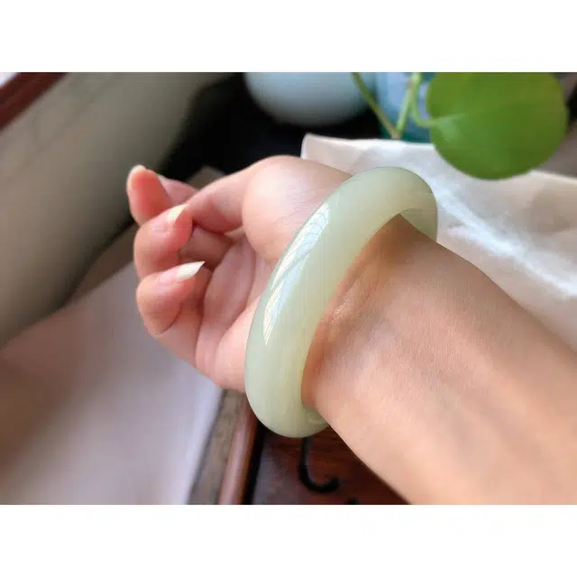 灵运宝 【师傅已加能量】#转运招财青海料冰底晴水 一物一图 和田玉手镯 白玉/青白玉 男女同款情侣款