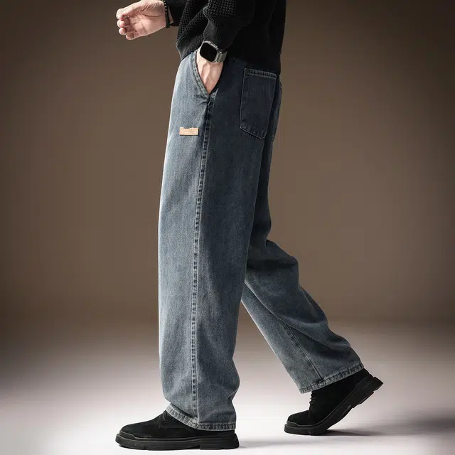 贵色 高端复古潮牌微弹休闲百搭印花设计感抗皱韩版修身直筒长裤牛仔裤 男女同款