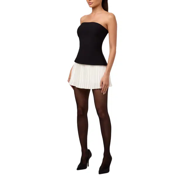 NAKED WARDROBE Pleated Tube Contrast Mini Dress SuitingChiffon