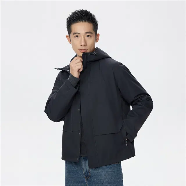 佐丹奴 休闲外套防风防泼水口袋宽松连帽夹克 男款