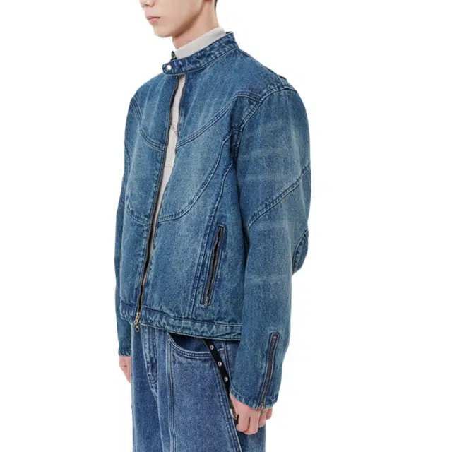 BESLOW WASHED DENIM JACKET MOTOCYCLE