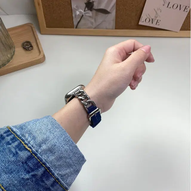 卫欣 苹果适用 手表表带 牛仔材质 单圈链条表带男女通用
