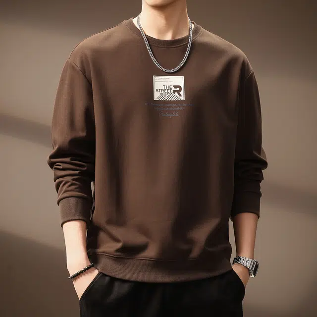 贵色 美式复古青少年学院风简约印花长袖时尚潮流百搭立体裁剪设计圆领休闲打底卫衣 男女同款