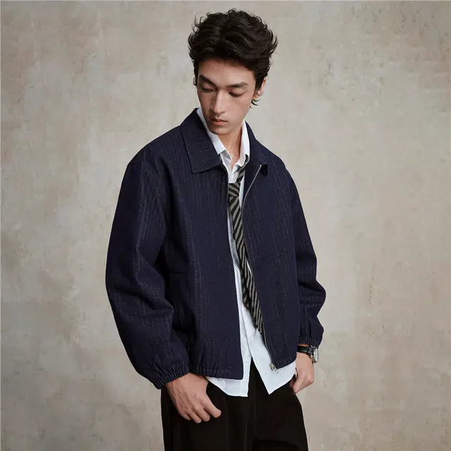 佐丹奴 洗水牛仔翻领梭织棉衣外套棉服 男款