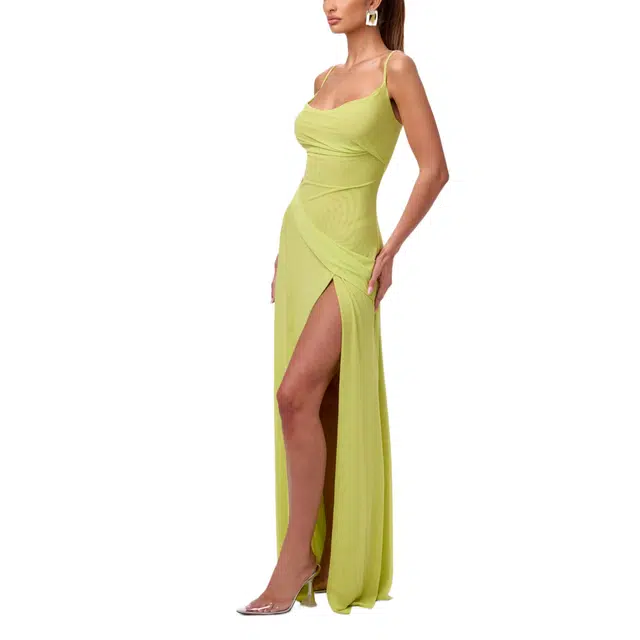 NAKED WARDROBE Draped Overlay Maxi Dress Mesh