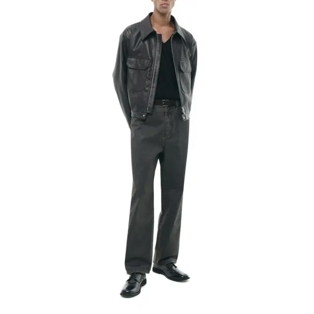 BESLOW VEGAN LEATHER MILITARY ZIP- UP JACKET