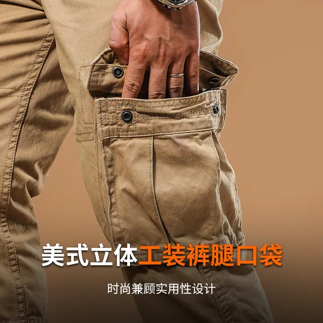 季言 美式重磅复古高级感痞帅直筒纯棉多袋工装裤 男款