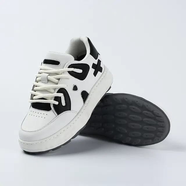 年走索 牛剖层革 时尚舒适百搭 防滑耐磨增高 低帮 生活休闲鞋 男女同款 黑白色