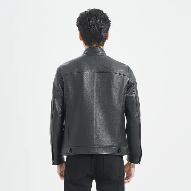 利郎 都市休闲纯色立领质感简约百搭秋季皮衣 男款