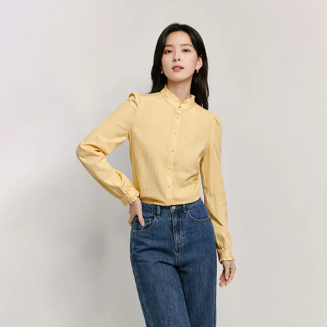 茵曼 法式宽松立领长袖衬衣衬衫 女款