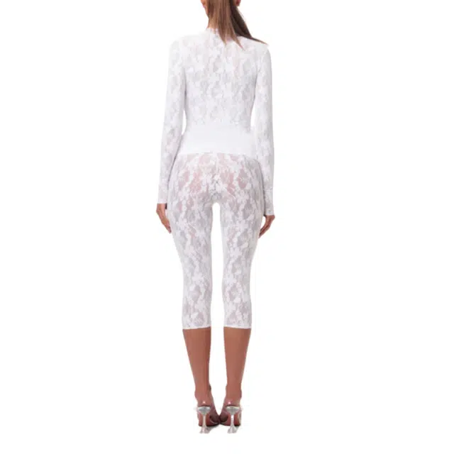 NAKED WARDROBE Stretch Lace Cropped Legging Lace