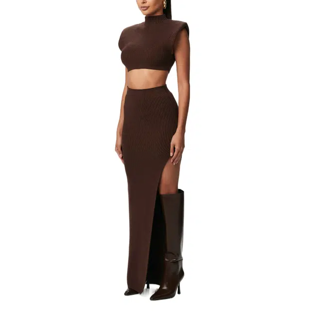 NAKED WARDROBE Knit Sweater Power Shoulder Crop Top