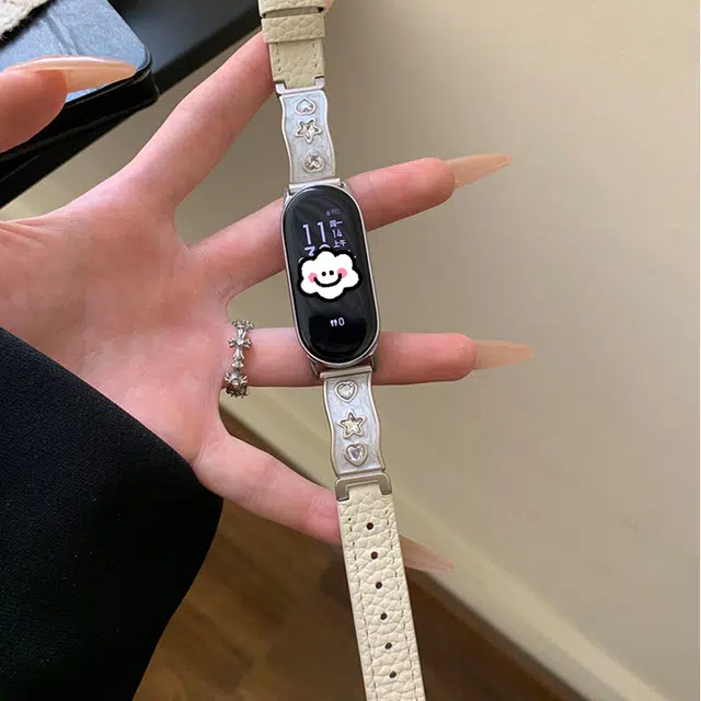 酷巴索 表带 小米适用 金属 皮质材质 时尚潮流金属皮质表带男女通用