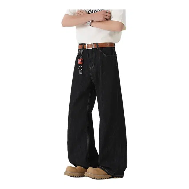 马员外 时尚百搭复古多口袋直筒宽松牛仔裤 男款