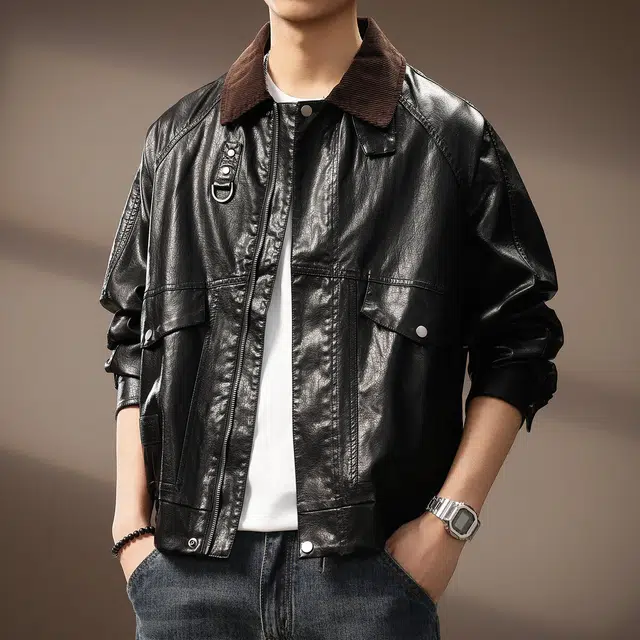 贵色 美式高端老钱风撞色翻领复古机能风高品质舒适夹克外套皮衣 男女同款