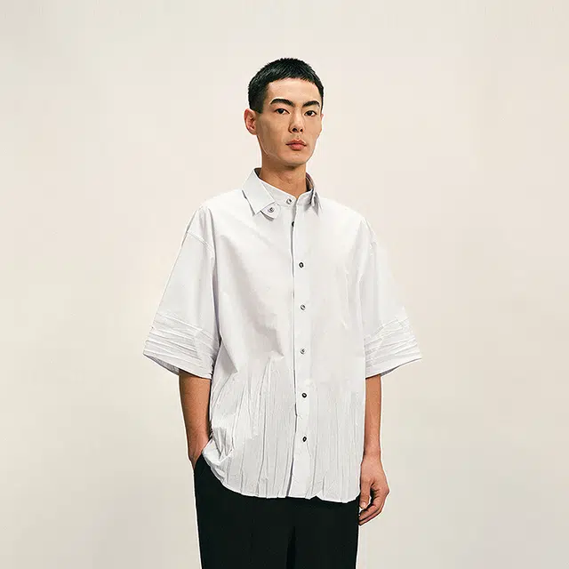 速写 秋季长款简约时尚短袖衬衫 男款