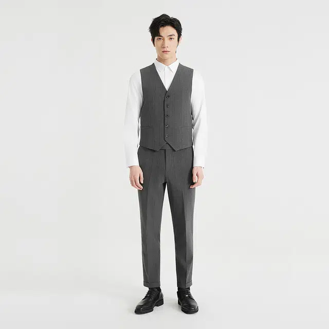 利郎 条纹戗驳领商务休闲质感百搭时尚都市三件套西装套装 男款