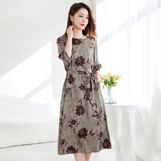 水墨佳人 时尚百搭舒适短袖连衣裙 女款 干枯玫瑰