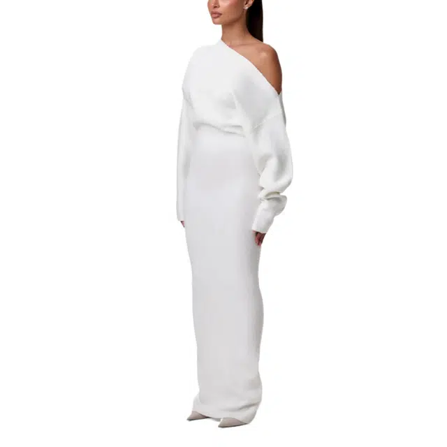 NAKED WARDROBE Off-Shoulder Sweater Maxi Dress Knits