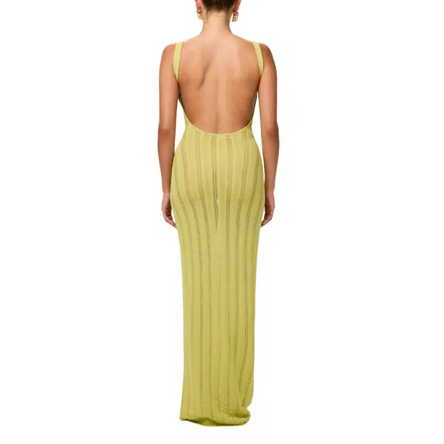 NAKED WARDROBE Knit Open Back Maxi Dress - Chartreuse