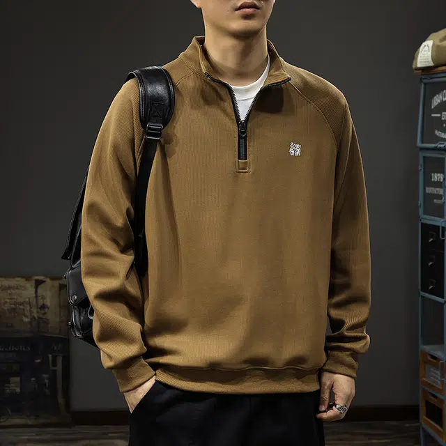 前进牛 美式经典复古潮流立领户外百搭卫衣 男款