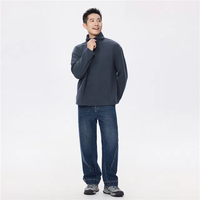 佐丹奴 摇粒绒立领半拉链针织卫衣 男款