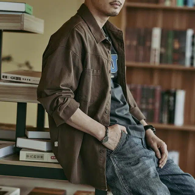 格蓝鹿 潮牌休闲工装美式复古痞帅长袖衬衫 男女同款