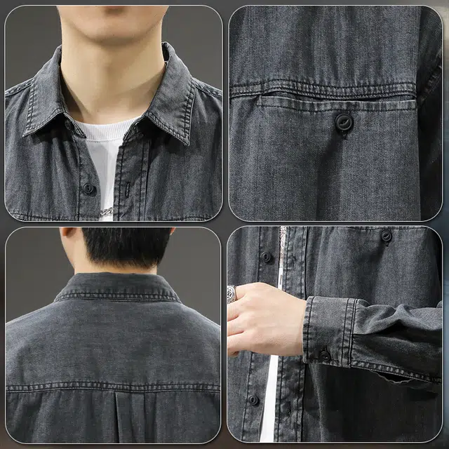 前进牛 秋季美式休闲复古潮牌经典老钱风水洗做旧潮流高街痞帅百搭大码工装翻领长袖牛仔外套 男款