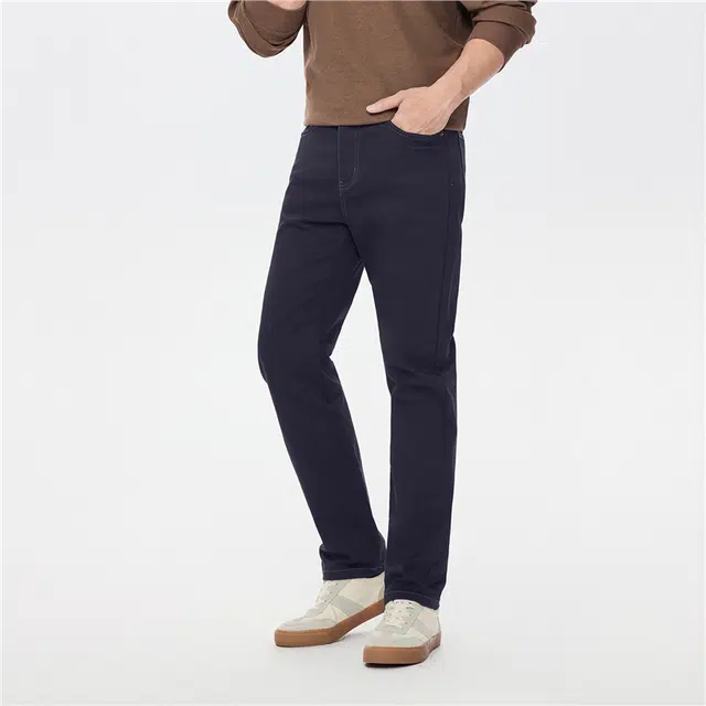 佐丹奴 内抓绒绣标五袋款中腰长裤牛仔裤 男款