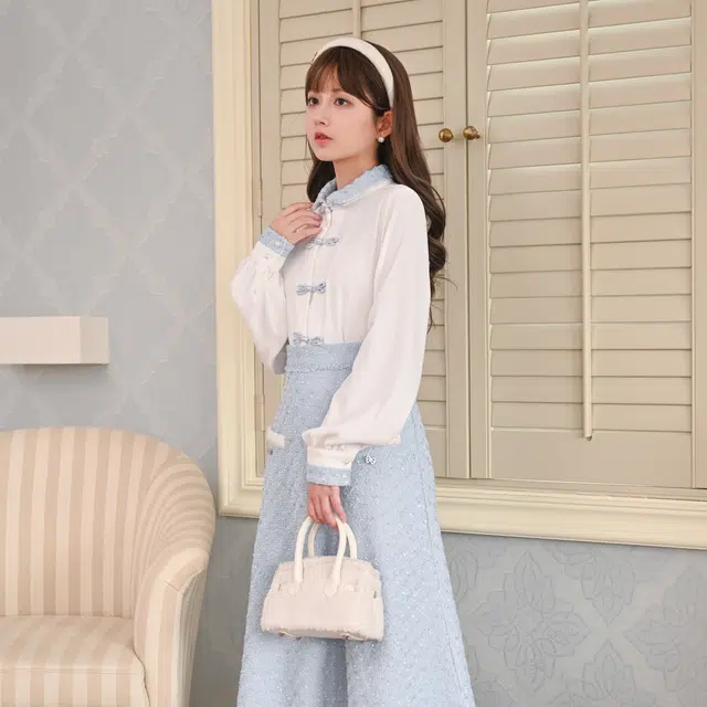 森女部落 原创甜美气质通勤衬衫内搭秋冬 女款 白色