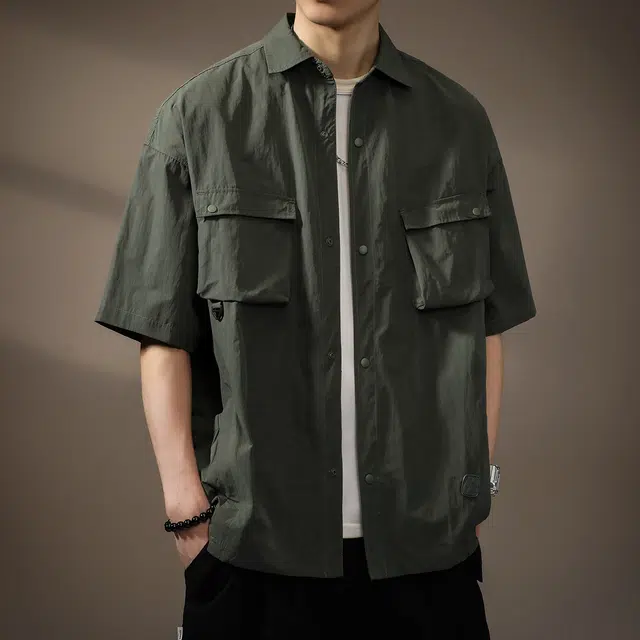 贵色 痞帅潮牌简约上衣薄复古出行游玩短袖衬衫 男女同款